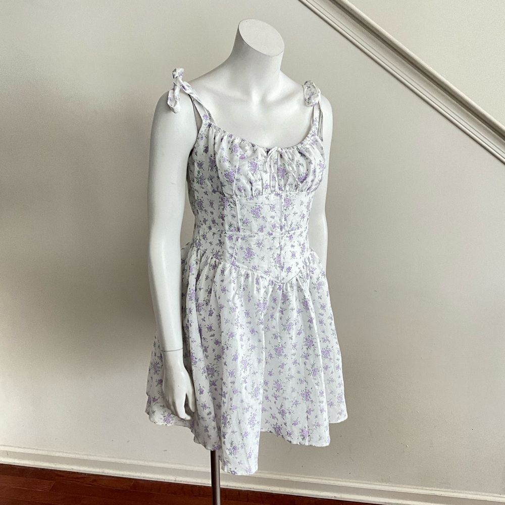 Linen Blend Olivaceous Floral Mini Dress L - Picture 11 of 11